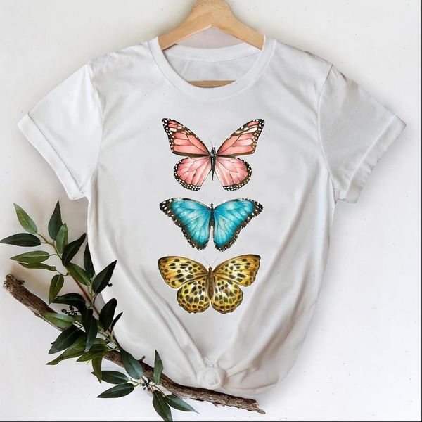 

t shirts women shirt for cartoon butterfly spring summer fashion cute printing lady print graphic tshirt female tee, White