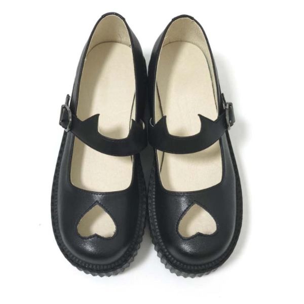 

dress shoes bonjomarisa brand genuine leather girls pumps buckle solid platform marry janes women thick bottom woman, Black