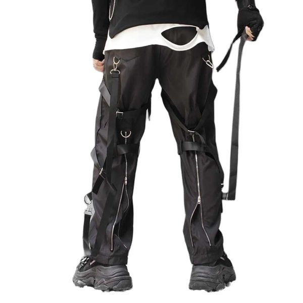 

pants trend black cargo casual straight pants elastic waist streetwear trousers men clothing