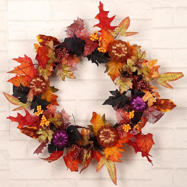 

halloween decor pumpkin harvest silk fall front door wreath 17.7 inches outdoor thanksgiving gifts home decorative flowers & wreaths