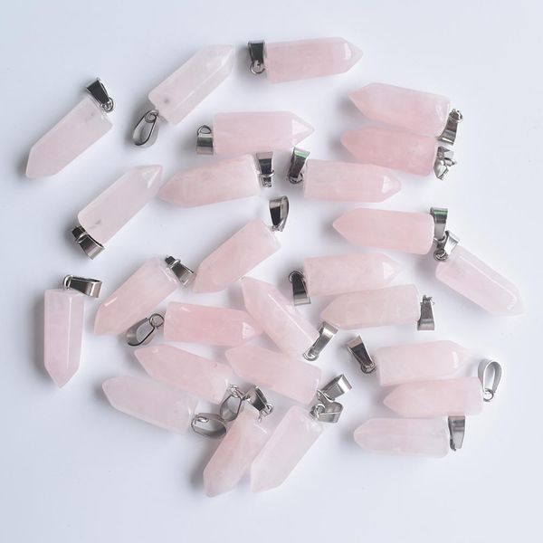 

hexagonal pillar rose quartz charms crystal stone pendant natural pink crystals bead pendants for jewelry making 22mmx9mm, Black