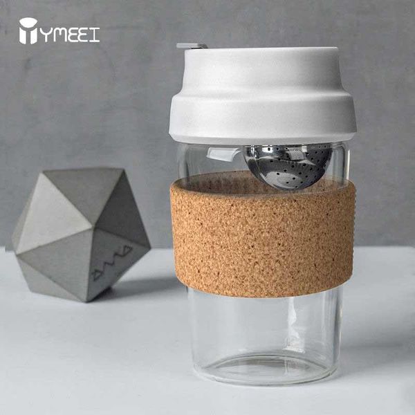 

wine glasses ymeei 300ml glass coffee cup with stainless steel strainer ball portable car milk water anti scalding wooden ring