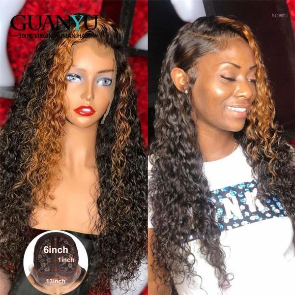 

deep wave highlight wig human hair pre-prucked 180% density ombre 1b/27 colored brazilian remy lace part wigs for women1, Black;brown