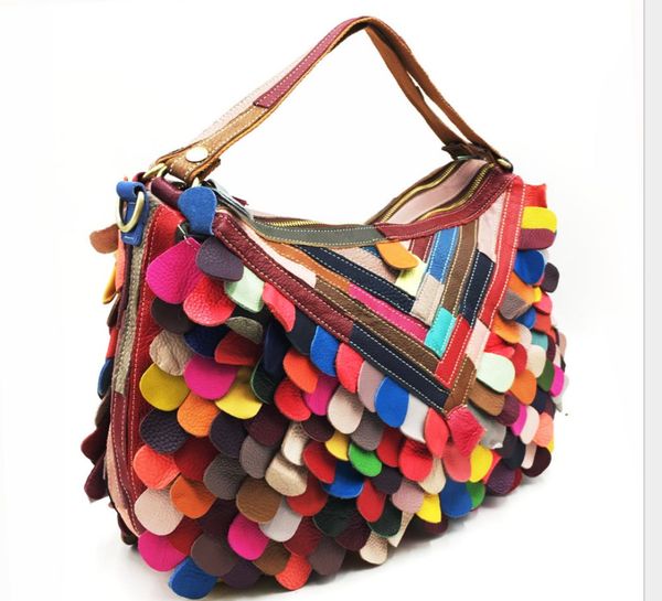

women's casual stripe random stitching handbag fashion ladies colorful flower shoulder messenger tote bag