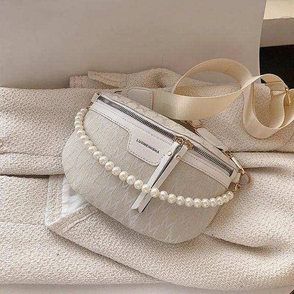 

waist bags niche design handbags all-match 2021 fashion canvas messenger chest bag pearl hand shoulder width: 23cm