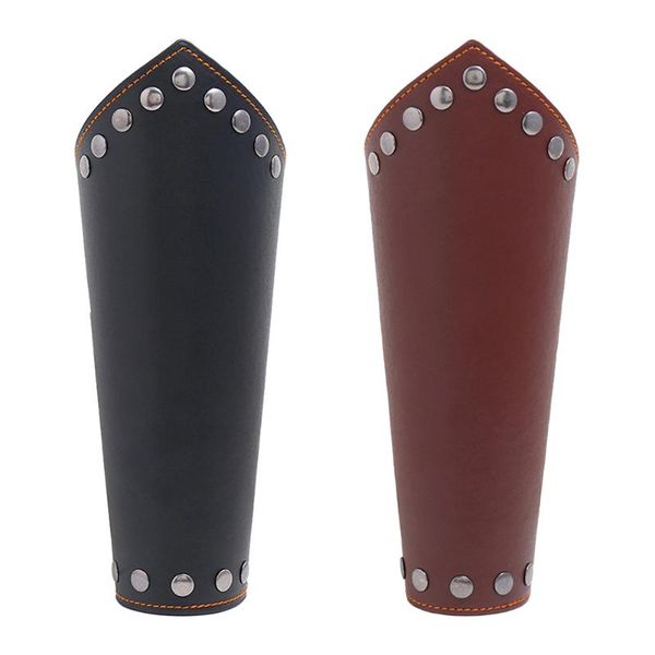 

armband leather punk wide archery arm guard viking bracer gauntlet wristband bracelet wrist sleeve elbow & knee pads, Black;gray