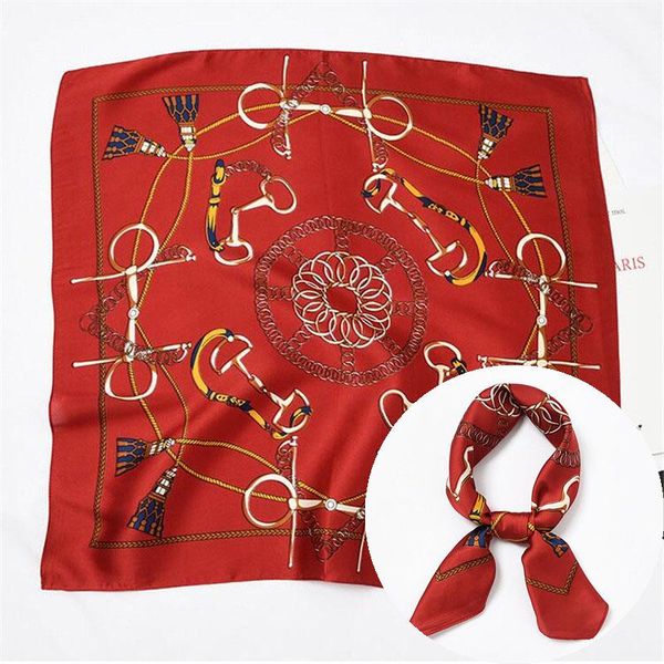 

scarves blue women scarf silk wrap elegant red chain print solid headbands head neck tie band neckerchief bag decorative square, Blue;gray