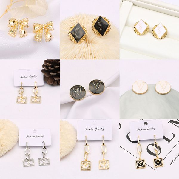 

type181-type200 18k gold plated europe designer letters stud luxury crystal geometric women rhinestone pearl long earring wedding party jewe, Golden;silver