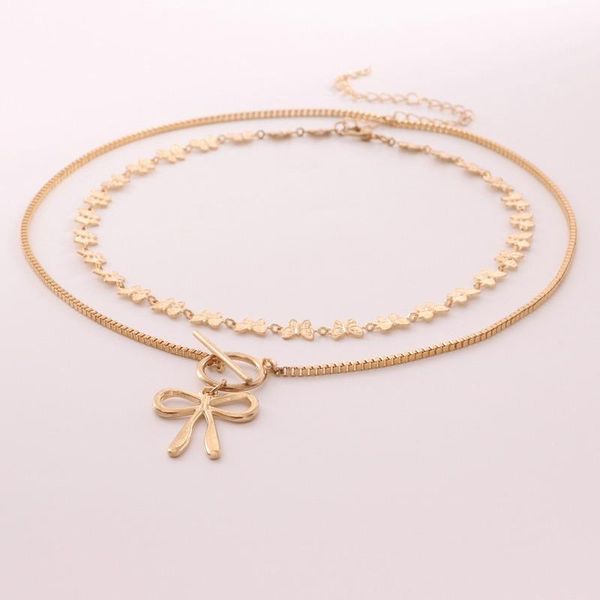 

pendant necklaces butterfly necklace women bowknot woman chain jewelry lovers layered gold color trendy party metal halskette, Silver