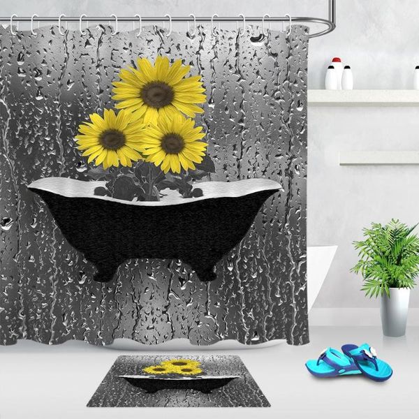 

shower curtains water marks sunflower fabric waterproof polyester bathtub screen bath curtain durable bathroom with mat