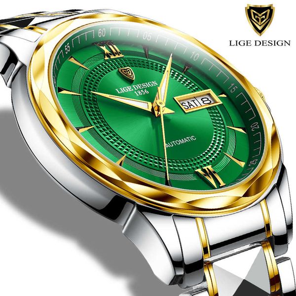 Lige Power-образная указка Автоматические механические часы Лучшие роскошные вольфрамовые сталь 50 м водонепроницаемые бизнес-часы мужские часы 210527