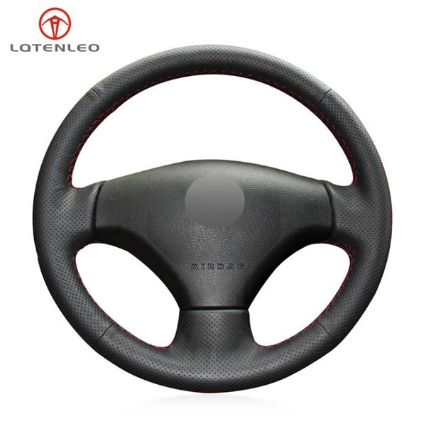 

steering wheel covers lqtenleo black pu artificial leather hand sew car cover for 206 2007-2009 207 c2