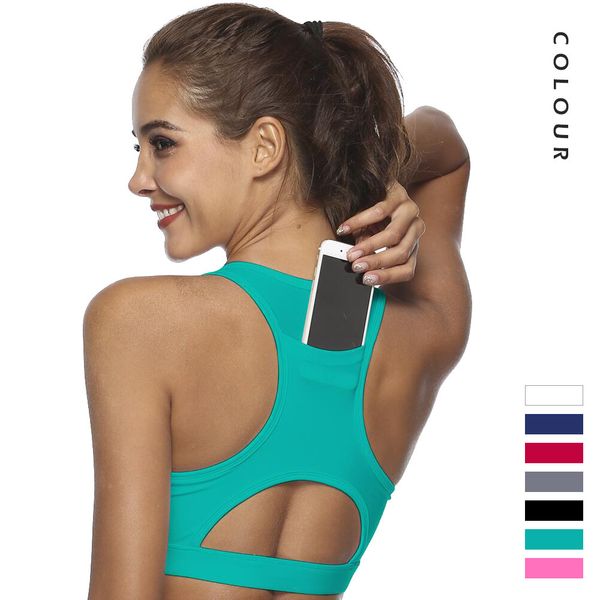

sports underwear women back pocket hollow bra yoga fitness, Black;white