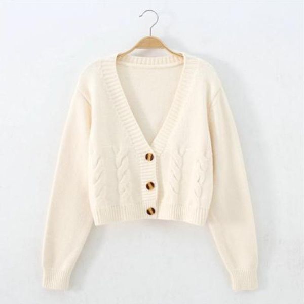 

women's knits & tees autumn winter short high waist solid sweater women single-breasted knit cardigan small jacket femme 17484, White