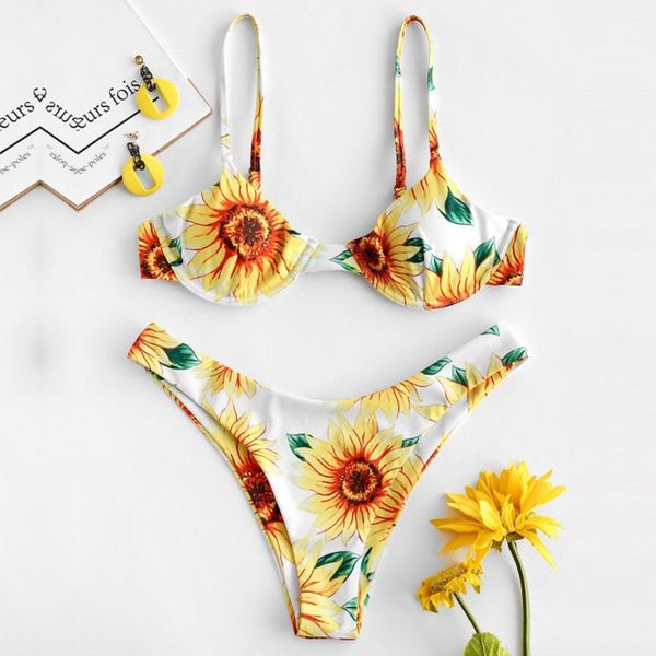 

2021 new sunflower print bikini underwired push up brazilian bikinis set biquini swimsuit swimwear women bathing suitby air