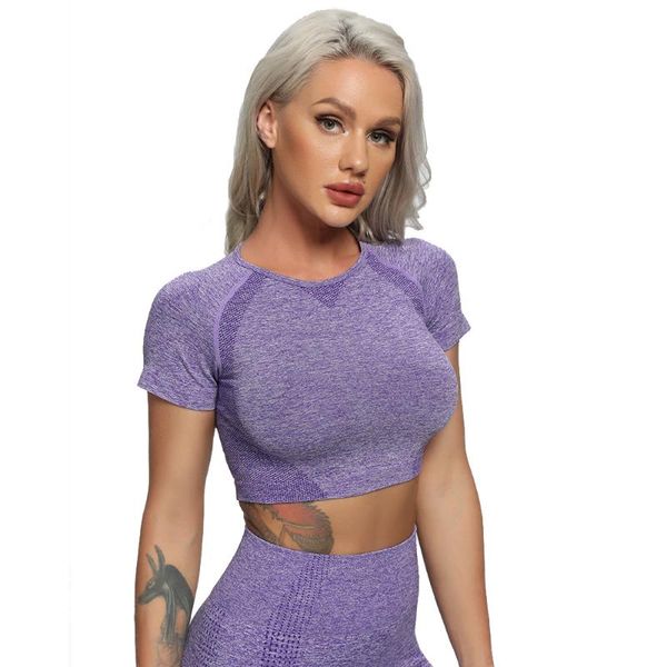 

seamless yoga fitness women workout sportswear solid short sleeve crop shirt gym running sports cycling t-shirts outfit