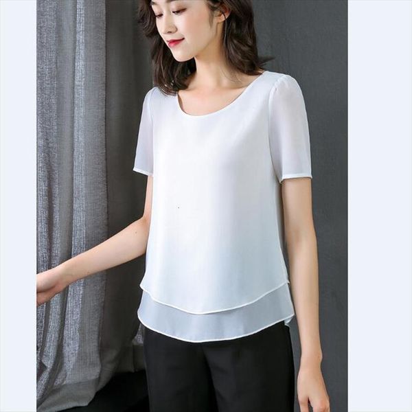 

work wear o neck women blouses chiffon elegant short sleeve solid blouse plus size blusa feminina  7xl 8xl, White