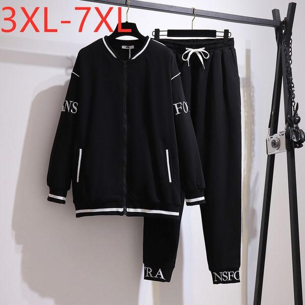 

women's jumpsuits & rompers ladies autumn winter plus size sports sets for women large loose jacket and long pants training suit 3xl 4x, Black;white