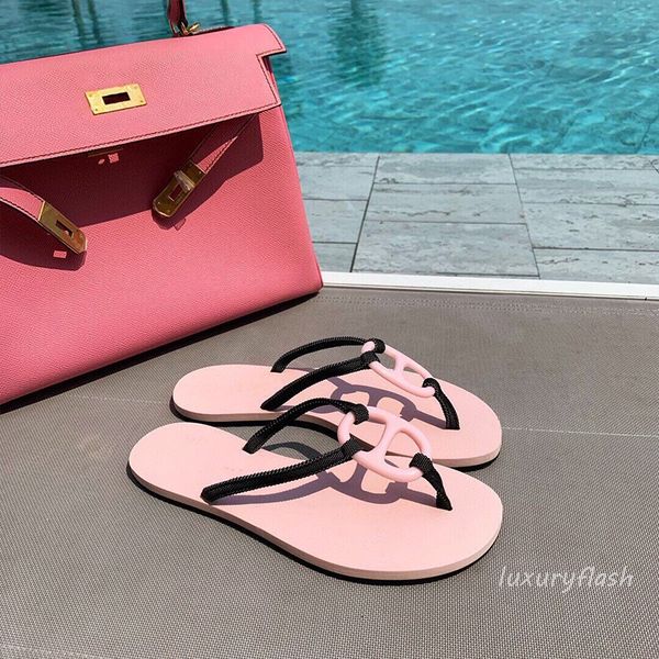 

2021 fashion candy color slippers comfortable simple summer casual sandals beach grass park outside designers shoes flip flops, Black