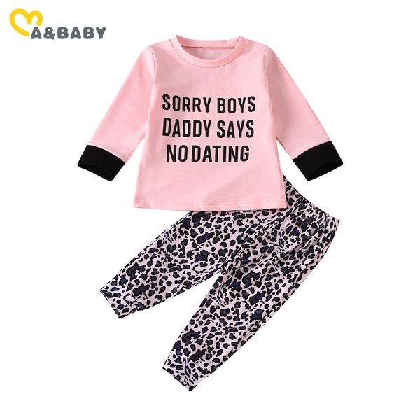 

1-4y autumn born infant baby girl leopard clothes set outfits letter long sleeve t shirt pants costumes 210515, White