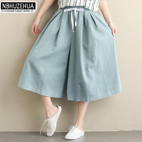 

women's pants & capris nbhuzehua jeans women plus size loose denim 2021 korean fashion light blue wide leg pantalon pant 5xl 19-d338, Black;white