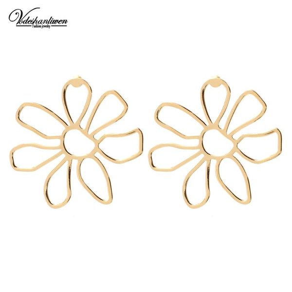 

stud vodeshanliwen gold sunflower earrings for women fashion bohemian metal statement big jewelry, Golden;silver