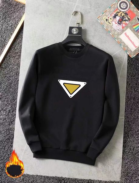 

22ss designer prad sweatshirts plus velvet thickening black white fashion business casual long-sleeved round neck pullover mercerized cotton