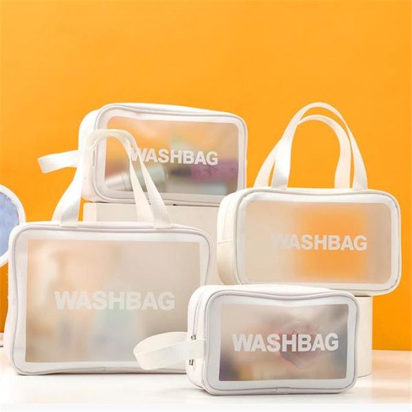 

storage bags pu transparent cosmetic women clear zipper makeup organizer travel bath wash make up handbags waterproof case