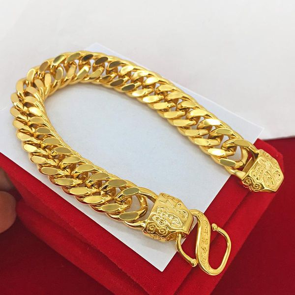 

link, chain express sales s manufacturers source brass gold-plated fu-word men's sand gold bracelet 12mm spot wholesale, Black