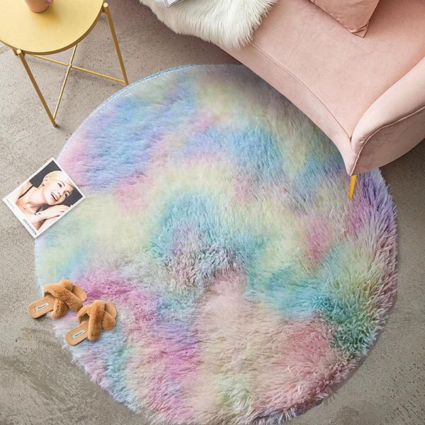 

carpets rainbow colorful fluffy girl hairy area rug for bedroom decoration carpet shaggy bedside mat princess style