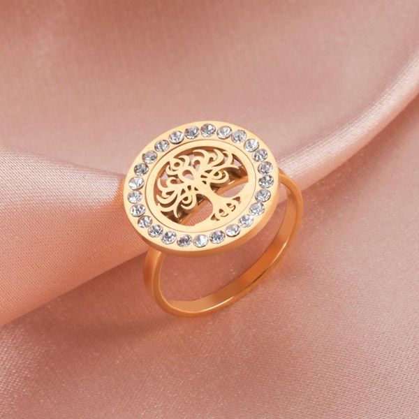 

cluster rings skyrim viking tree of life with cubic zircon stainless steel gold color amulet ring women elegant jewelry gift wholesale, Golden;silver