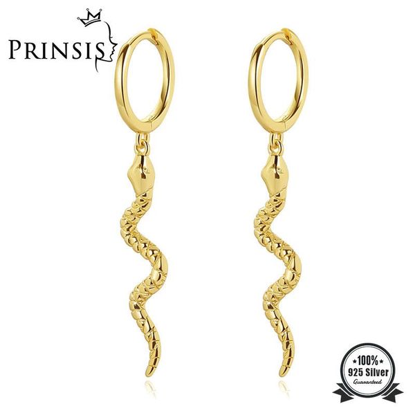 

hoop & huggie prinsis 925 sterling silver hanging earrings for women animal snake charm wedding party earring fashion jewelry gift h002, Golden;silver