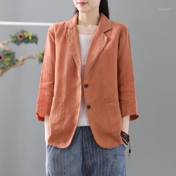 

women's suits & blazers thin cotton linen suit women 2021 spring single breasted casual blazer long sleeve jacket solid color fashion c, White;black