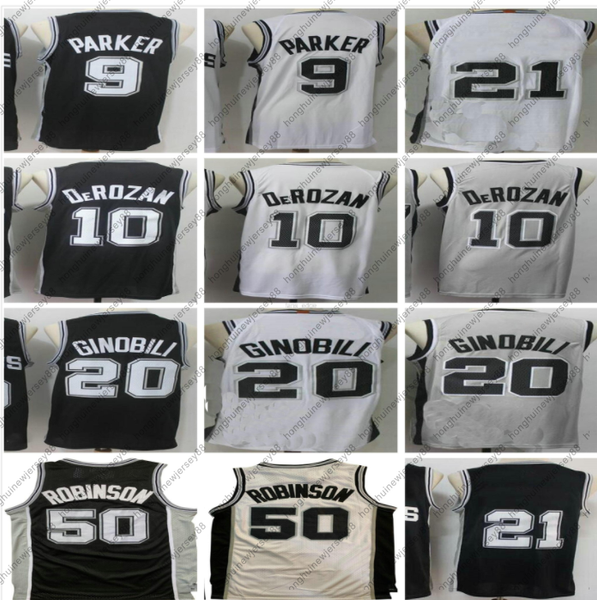 

retro vintage david 50 robinson tony 9 parker manu 20 ginobili basketball jerseys black white grey demar 10 derozan jersey, Black;red