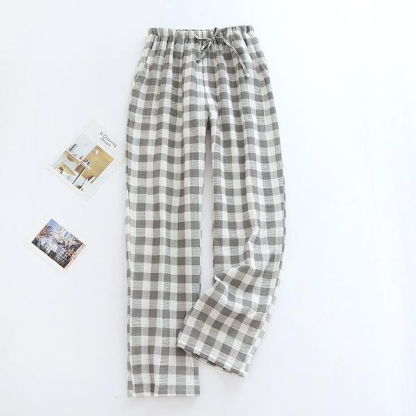 

women's sleepwear summer cotton sleep bottoms spring casual thin home pants crepe plaid couple snight pijamas women and men lounge, Black;red