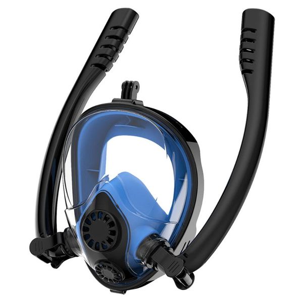 

diving masks full face swim mask double tube silicone snorkeling anti fog breathing underwater scuba professional equipment