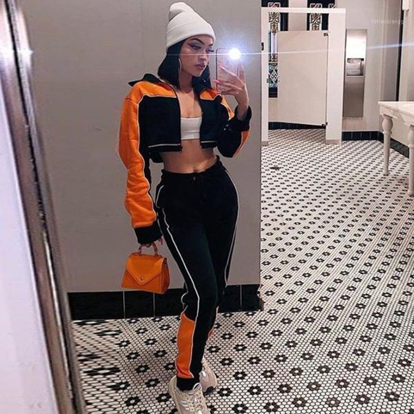 

streetwear casual two piece set women long sleeve bomber jacket and sweatpants turtleneck joggers tracksuit sweat suits women's tracksu, Gray
