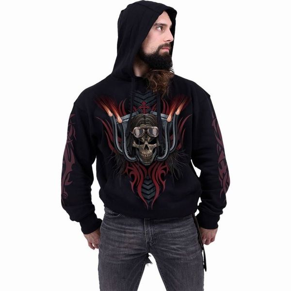 

long hair skull pattern men's 3d printing hoodie visual impact party punk gothic round neck american sweater hoodie, Black