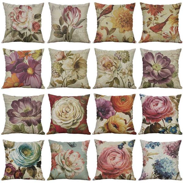 

pillow 18" retro home throw cushion case sofa waist linen flower cover decor cushion/decorative