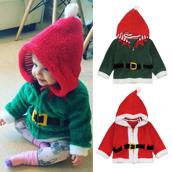 

jackets focusnorm kids girls boys christmas jacket outfits 0-5y santa striped printed hooded long sleeve fleece full-zipper coats, Blue;gray