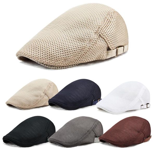 

berets summer men women casual hat breathable mesh flat caps sboy beret hats adjustable gorras male female retro artist paint, Blue;gray