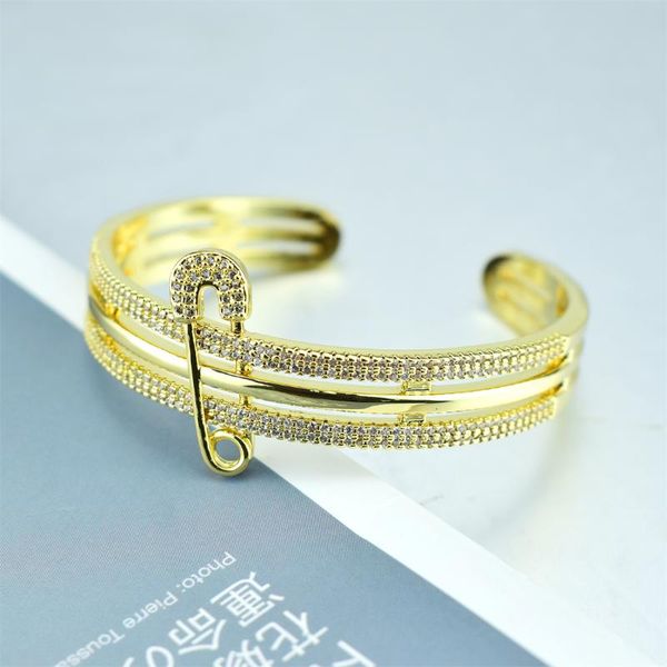 

bangle gold curb link chain safety pin bracelets bangles for women luxurious wrist cz pave wholesale jewelry, Black