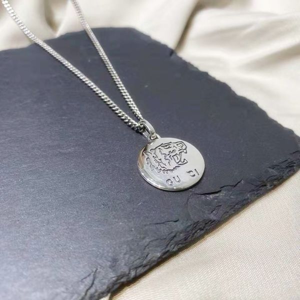 

s925 silver carving fearless tiger pendant double lovers necklace