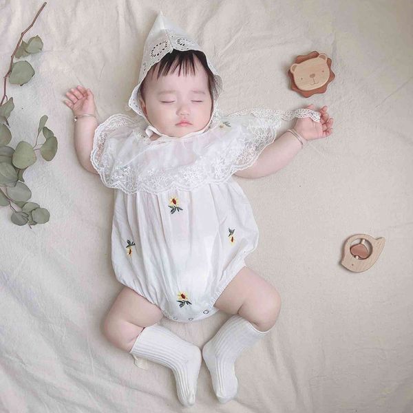 

children's suit children boutique clothes baby suower lace collar romper girls princess jumpsuit 1st 1 2 year birthday party clothing, White