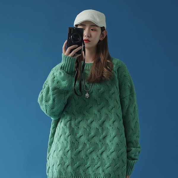 

green long sleeve sweater female autumn winter retro loose woman sweaters pullover fashion vrouw truien clothing eb50dl women's, White;black