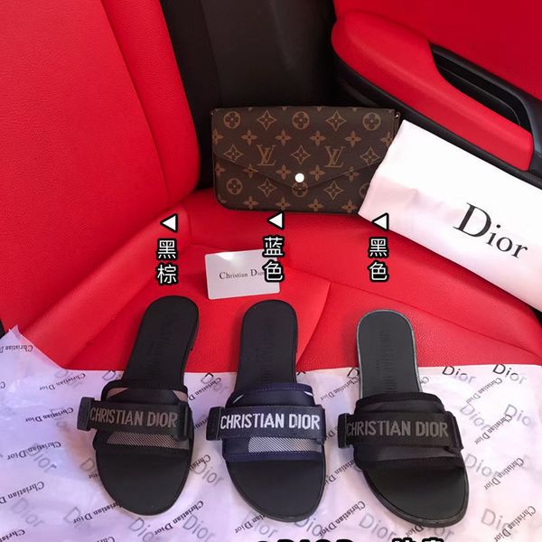 

2021 new slipper street p star same flat slipper d letter outdoor vacation designers outlet ysj, Black