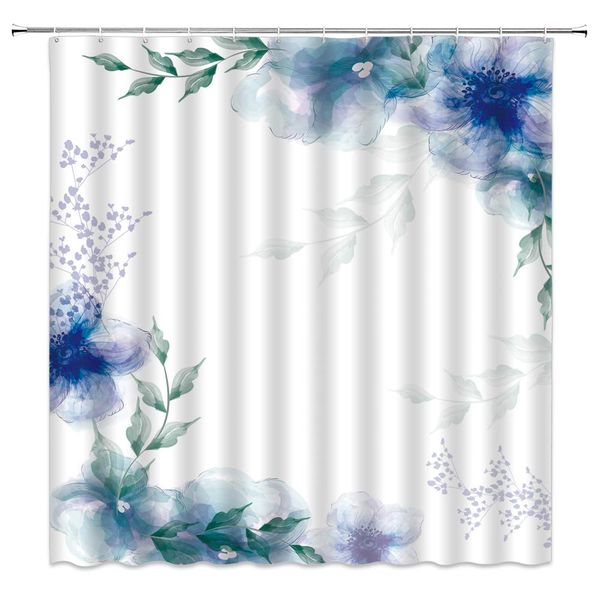 

flower shower curtain sets green leaves watercolor abstract spring floral plant creative border polyester fabric bathroom decor