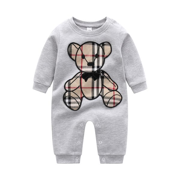 Baby Strampler Marke Stil Neugeborenen Baby Kleidung Plaid Gestreiften Baumwolle Stickerei Cartoon Bär Kleinkind Junge Mädchen Strampler 0-24 monate