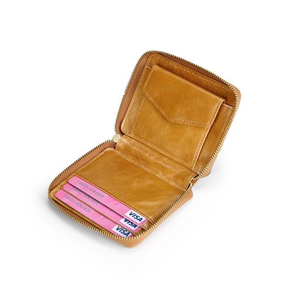 

card holders bonamie genuine leather holder with coin pouch creative wallet retro oil wax casual purse, Brown;gray