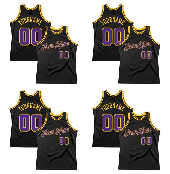 

custom black purple-gold authentic throwback basketball jersey